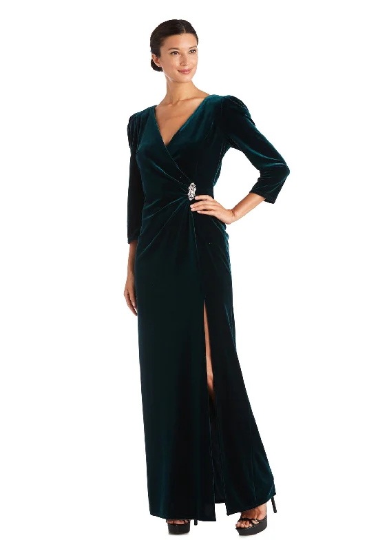Classic Couture Dress R&M Richards 7576 Long Side Brooch Formal Evening Dress
