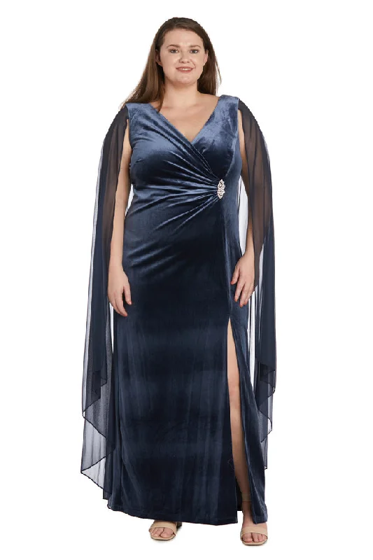 Rich Velvet Dress R&M Richards 9073W Long Plus Size Cape Wrap Dress