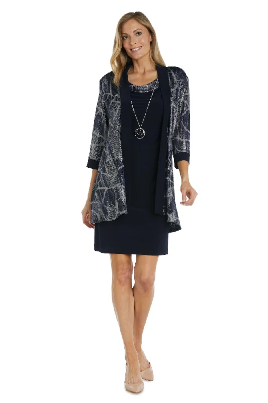 Lavish Red Gown R&M Richards 9193P Printed Short Mother of the Bride Jacket Dress