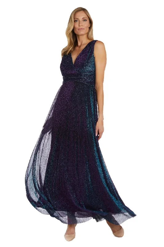 Modern Ball Gown R&M Richards 9836 Long Metallic Formal Dress