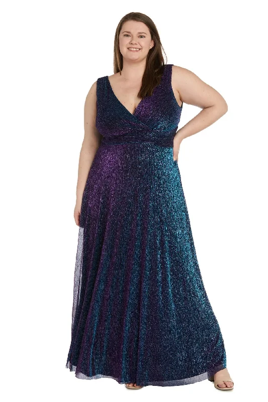 Classic Couture Dress R&M Richards 9836W Plus Size Long Formal Metallic Dress