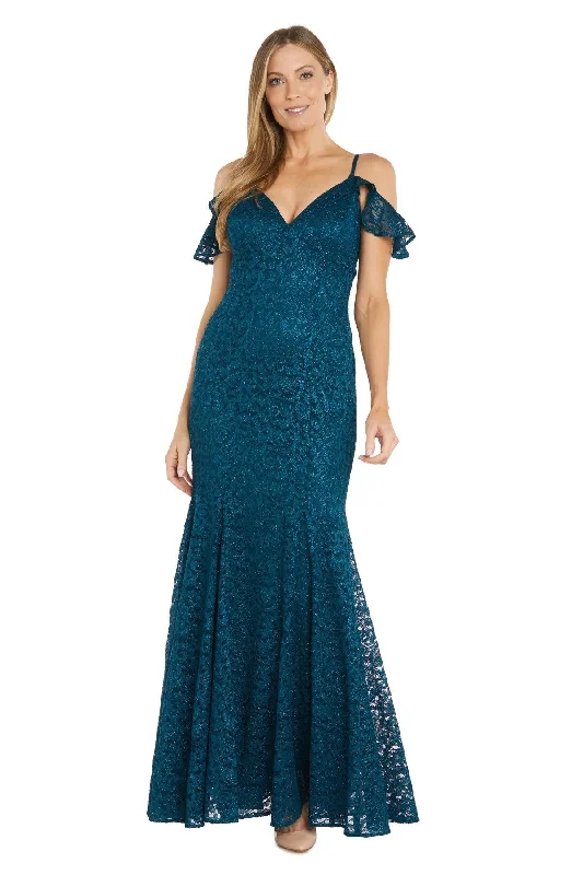 Luxury Satin Gown R&M Richards 6177 Long Formal Glitter Lace Evening Dress