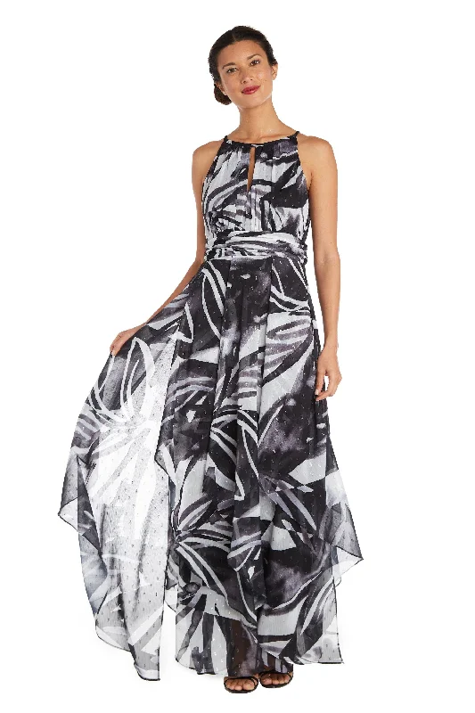 Royal Inspired Gown R&M Richards 7888P Long Halter Print Petite Dress