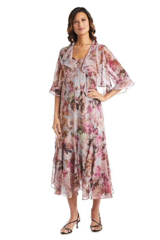Navy Blue Gown R&M Richards 7925P Long Petite Floral Chiffon Dress