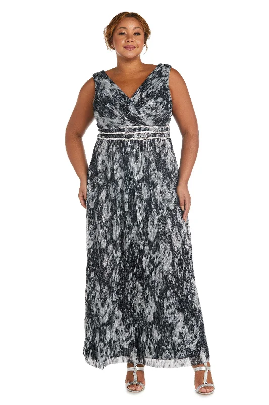Modern Ball Gown R&M Richards 7178W Long Plus Size Metallic Dress