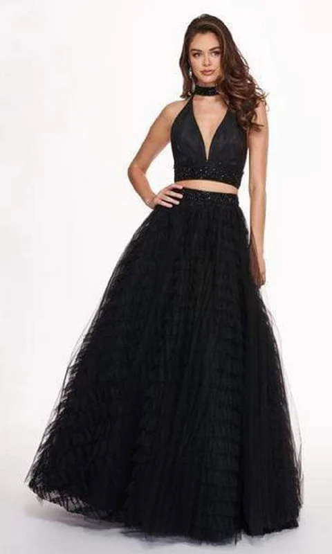 Draped Satin Gown Rachel Allan - Two Piece Halter Ballgown Ruffles Dress with Choker 6524