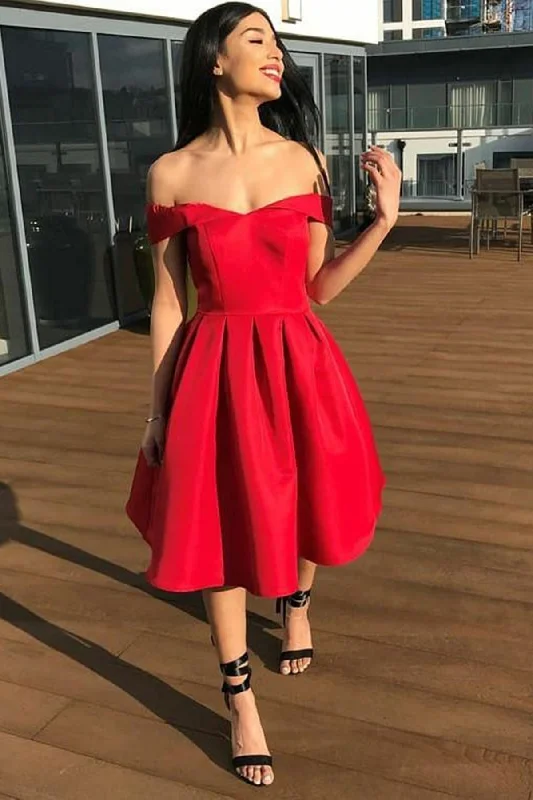 Romantic Floral Dress Red Satin Princess Off Shoulder Short Prom Homecoming Dresses, Off Shoulder Red Formal Graduation Evening Dresses WT1031 Romantic Floral Dress Red Satin Princess Off Shoulder Short Prom Homecoming Dresses, Off Shoulder Red Formal Graduation Evening Dresses WT1031