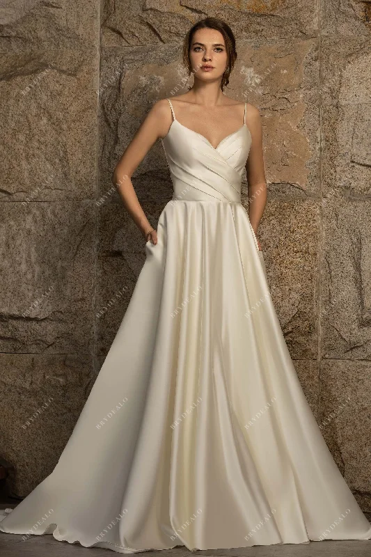 Fancy Embellished Dress Satin Bridal Gown with Pleated Spaghetti Strap and Ball Gown Skirt Fancy Embellished Dress Satin Bridal Gown with Pleated Spaghetti Strap and Ball Gown Skirt