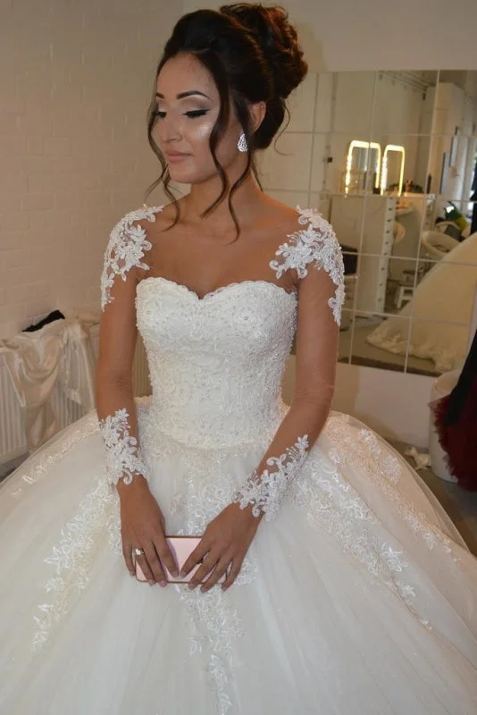 Wedding Reception Gown Pretty Sheer Long Sleeves Ivory Lace Appliques Wedding Dress Wedding Reception Gown Pretty Sheer Long Sleeves Ivory Lace Appliques Wedding Dress