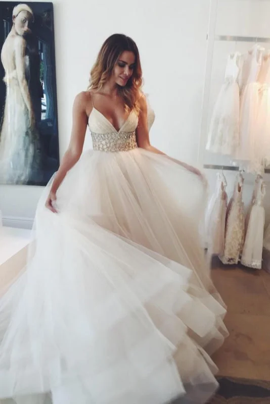 Elegant Cocktail Gown Sexy A-line V-neck Spaghetti Straps Ivory Tulle Ball Gowns Wedding Dress Elegant Cocktail Gown Sexy A-line V-neck Spaghetti Straps Ivory Tulle Ball Gowns Wedding Dress
