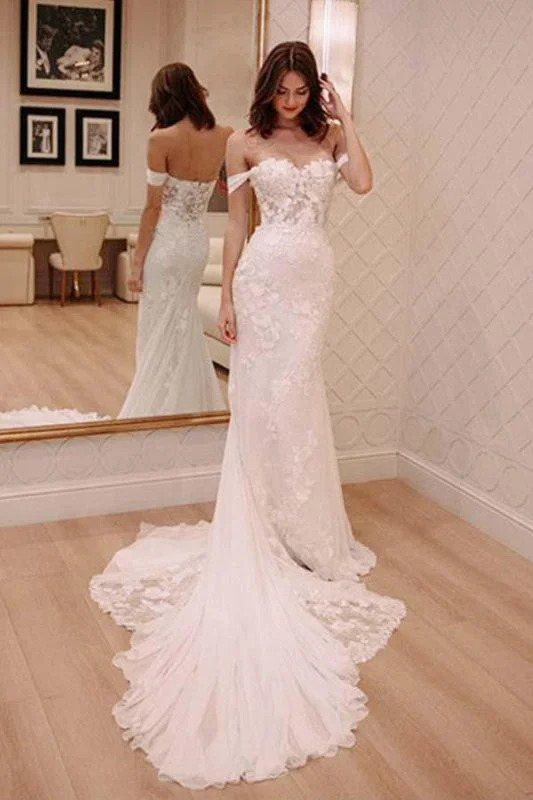 Showstopper Dress Sexy Off Shoulder Appliqued Beach with Court Train Ivory Wedding Dress Showstopper Dress Sexy Off Shoulder Appliqued Beach with Court Train Ivory Wedding Dress