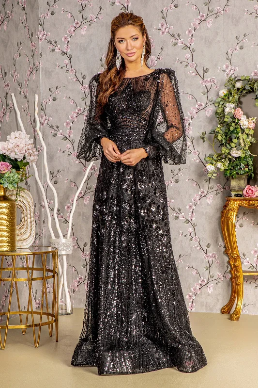 Gold Embellished Gown Long Mother of the Bride Glitter Dress