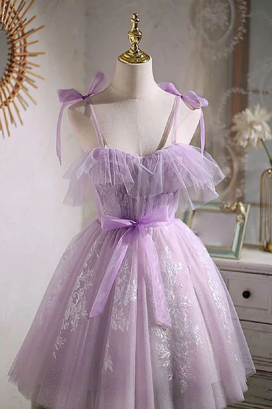 Floral Beaded Gown Short Purple Lace Prom Dresses, Short Purple Lace Formal Homecoming Dresses Floral Beaded Gown Short Purple Lace Prom Dresses, Short Purple Lace Formal Homecoming Dresses