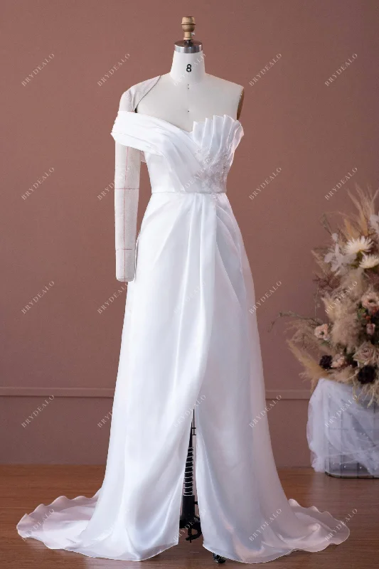 Elegant Cocktail Gown Silky Organza Designer Wedding Dress with Asymmetrical Ruffle Elegant Cocktail Gown Silky Organza Designer Wedding Dress with Asymmetrical Ruffle
