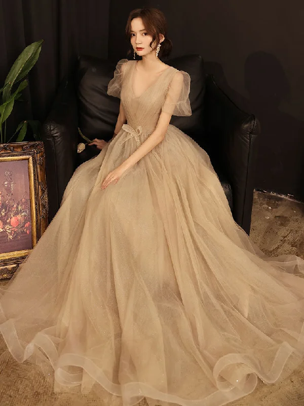 Trendy Evening Gown Simple A line Champagne Long Prom Dress, Champagne Bridesmaid Dress Trendy Evening Gown Simple A line Champagne Long Prom Dress, Champagne Bridesmaid Dress