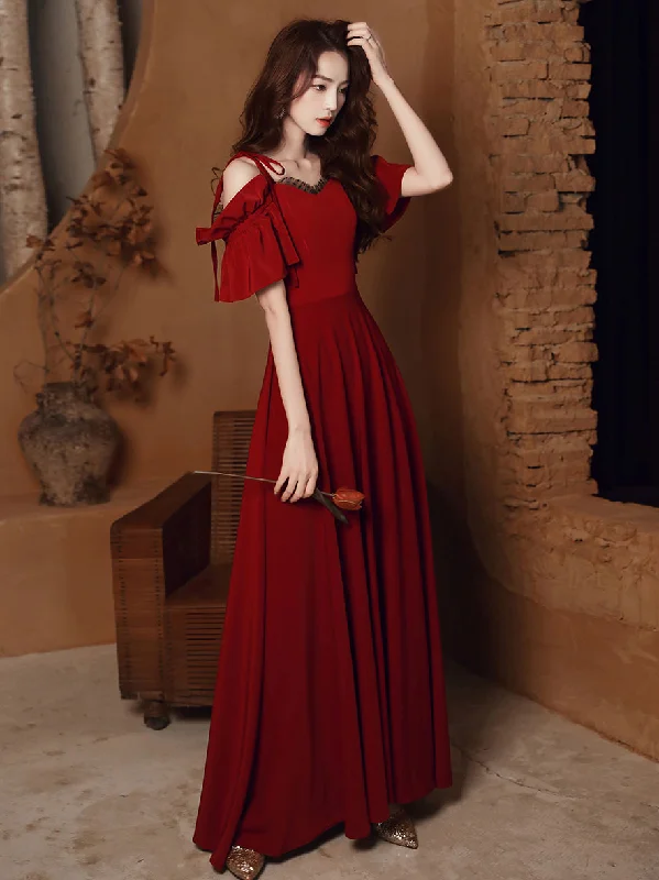 Glittering Evening Gown Simple Burgundy Satin Long Prom Dress, Burgundy Formal Dresses Glittering Evening Gown Simple Burgundy Satin Long Prom Dress, Burgundy Formal Dresses