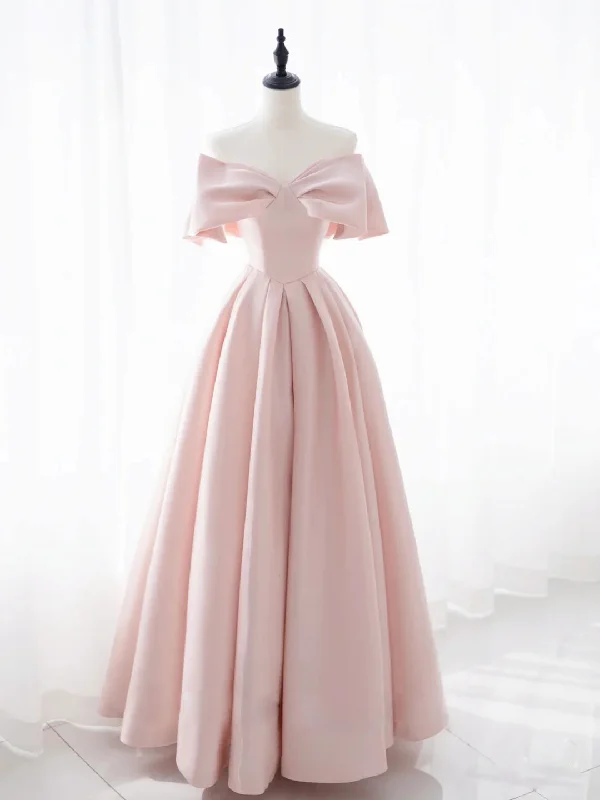 Exquisite Couture Dress Simple Pink Satin Long Prom Dresses, Pink Bridesmaid Dresses