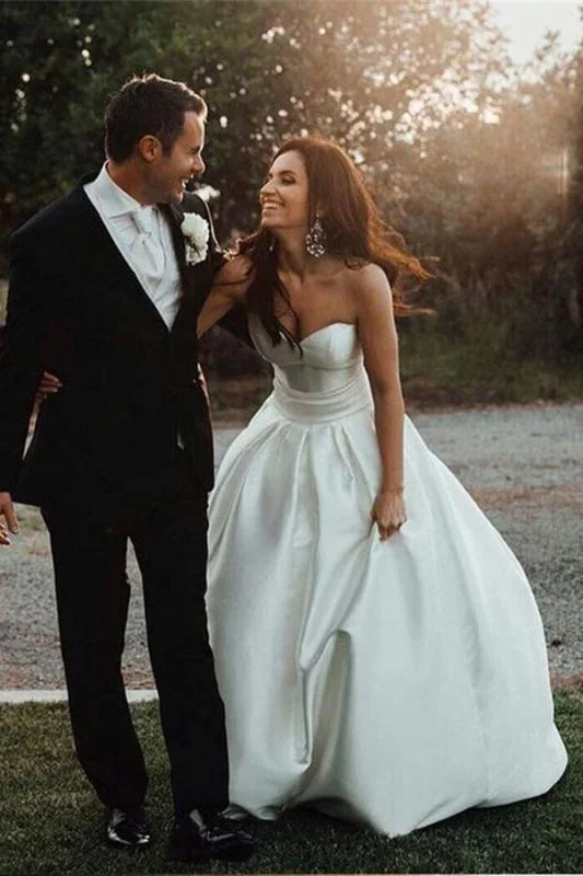Modern Tulle Dress Simple Sweetheart Satin with Bowknot Cheap Beach Wedding Dress