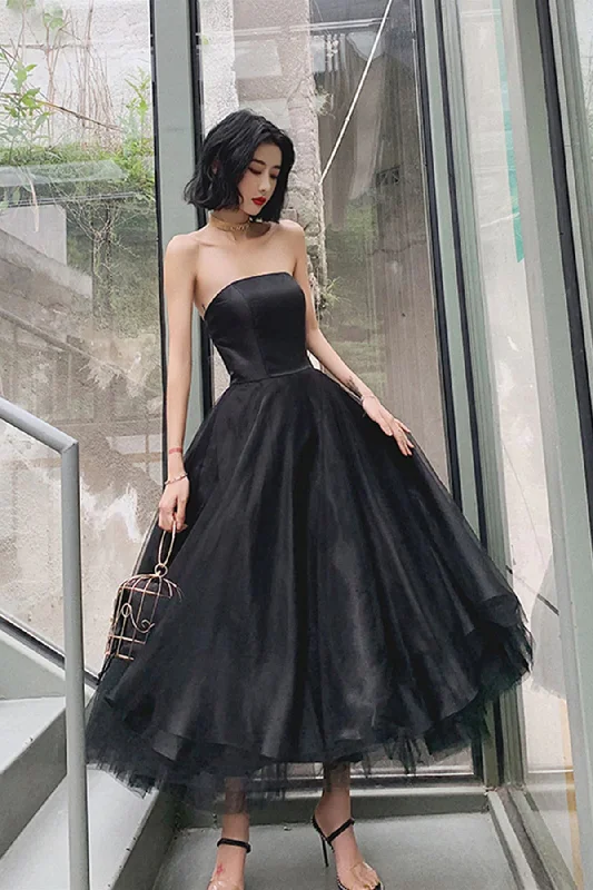 Garden Party Gown Simple Tea Length Black Prom Dresses, Black Tea Length Formal Homecoming Dresses Garden Party Gown Simple Tea Length Black Prom Dresses, Black Tea Length Formal Homecoming Dresses