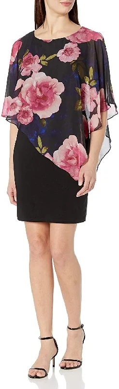 Halter Gown SL Fashions 9177330 Chiffon Print Overlay Short Dress
