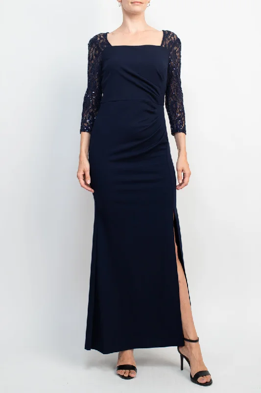 Rose Gold Dress SL Fashions SL9137210 Long Pleated Slit Formal Dress