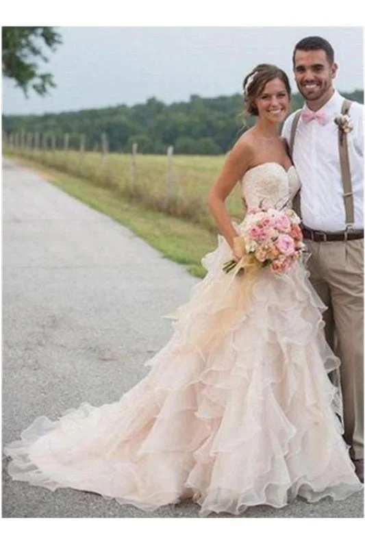 Dreamy Wedding Gown Spaghetti Straps White Lace Chiffon Beach Wedding Dresss