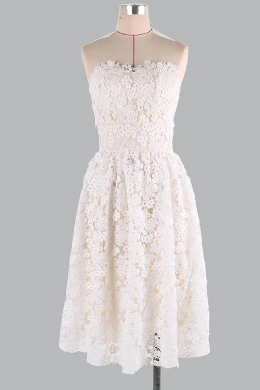 Dazzling Evening Dress Strapless Champagne Lace Short Prom Homecoming Dresses, Champagne Lace Formal Graduation Evening Dresses Dazzling Evening Dress Strapless Champagne Lace Short Prom Homecoming Dresses, Champagne Lace Formal Graduation Evening Dresses