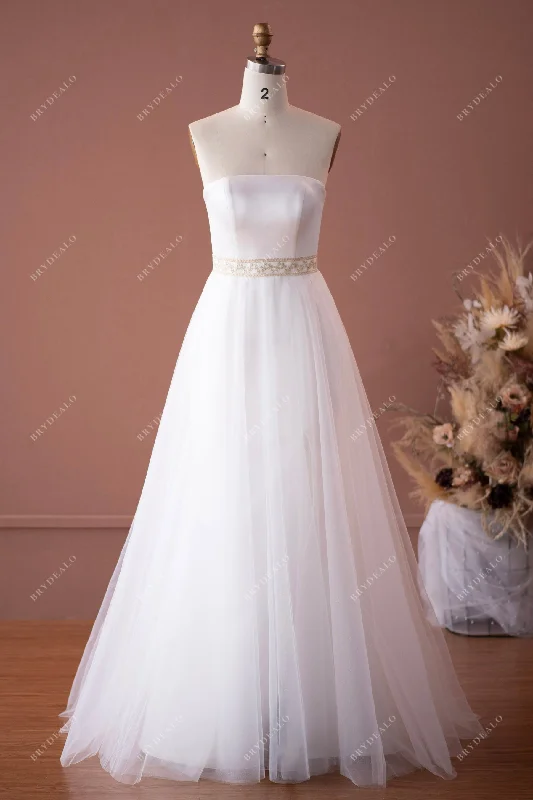 One-Shoulder Satin Dress Vintage Strapless Straight Neck Satin Tulle A-line Wedding Dress One-Shoulder Satin Dress Vintage Strapless Straight Neck Satin Tulle A-line Wedding Dress