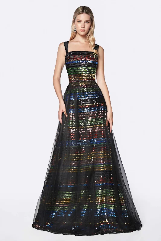 Trendy Evening Gown Cinderella Divine CS032 Long Striped Prom Dress Evening Dress