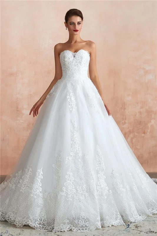 Rose Gold Dress Stylish Strapless Appliques Tulle Wedding Dress