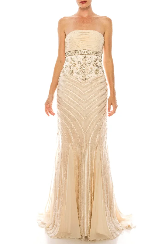 Satin Mermaid Dress Sue Wong - Strapless Ruffle Trim Mermaid Gown N0230