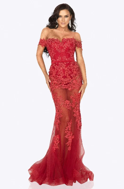 Crystal Beaded Dress Terani Couture - 2012P1471 Floral Embroidered Off-Shoulder Dress Crystal Beaded Dress Terani Couture - 2012P1471 Floral Embroidered Off-Shoulder Dress