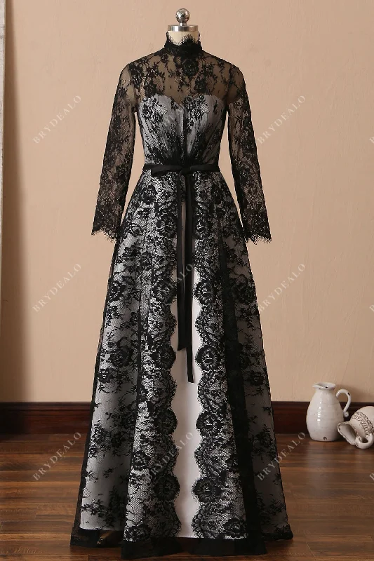 Gorgeous Party Dress Unique Black Lace Gothic A-line Unconventional Bridal Dress