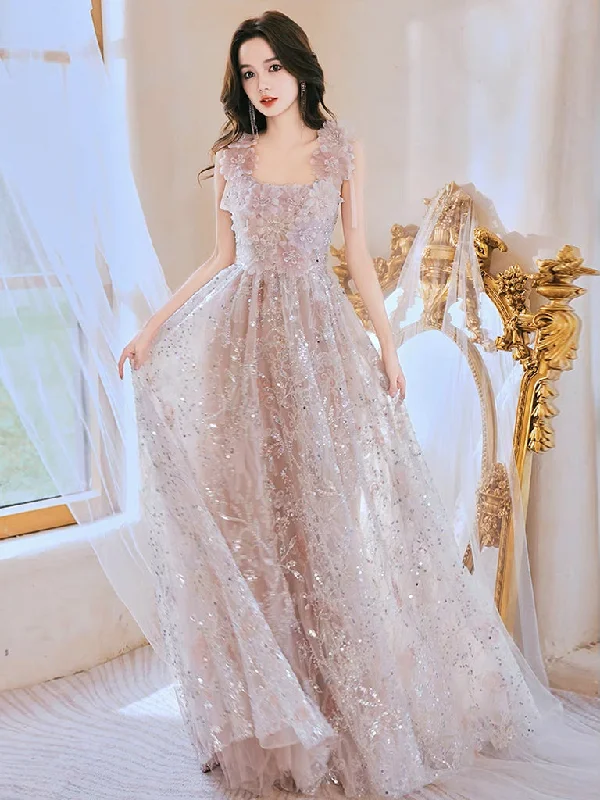 Ethereal Formal Gown Unique Tulle Lace Pink Long Prom Dress, Lace Pink Long Evening Dress Ethereal Formal Gown Unique Tulle Lace Pink Long Prom Dress, Lace Pink Long Evening Dress