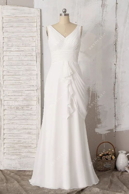 Crystal Beaded Dress Grecian V-neck Chiffon Wedding Dress