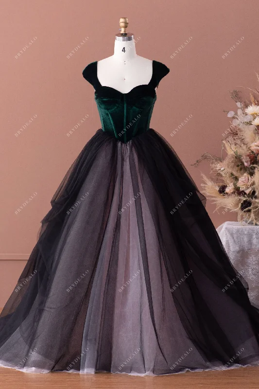 Side Slit Gown Victoria Two-Tone Velvet Tulle Ballgown Dress
