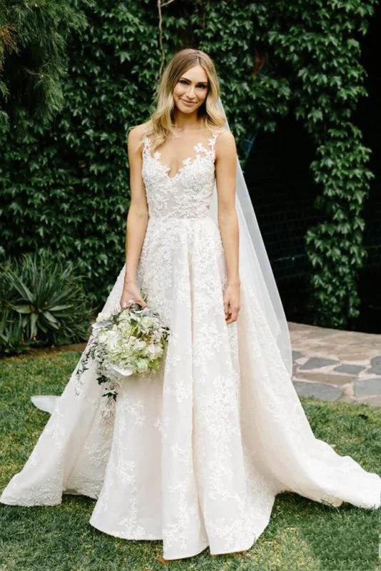 Whimsical Evening Gown Vintage Appliques Lace Gowns Sleeveless Wedding Dress