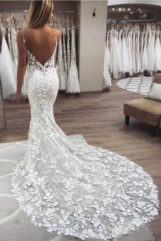 Draped Formal Dress Vintage Spaghetti Strap Mermaid Lace Appliques Boho Wedding Dress Draped Formal Dress Vintage Spaghetti Strap Mermaid Lace Appliques Boho Wedding Dress