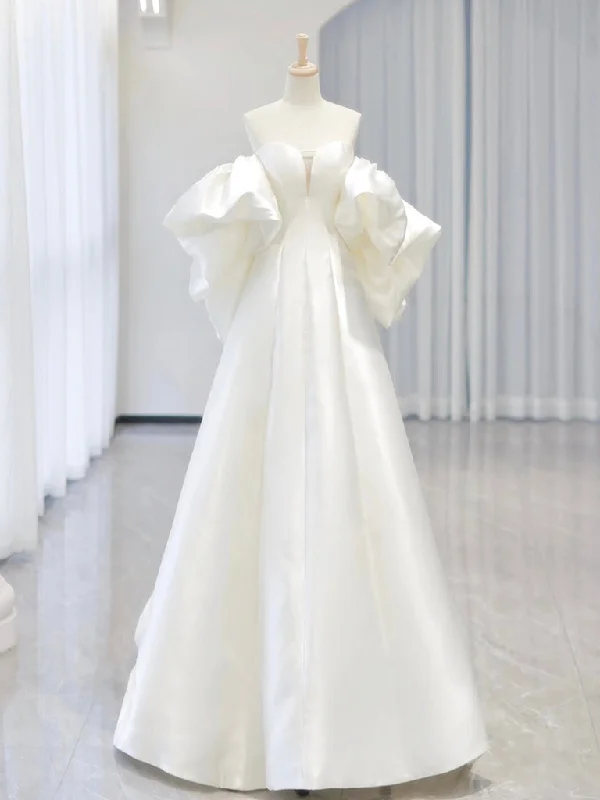 Chic Formal Gown White A-Line Satin Long Prom Dress, White Satin Long Formal Dress Chic Formal Gown White A-Line Satin Long Prom Dress, White Satin Long Formal Dress