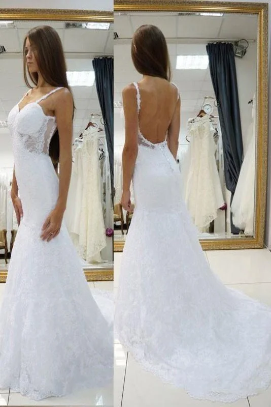 Sophisticated Maxi Dress White Straps Open Back Lace Sexy Sweetheart Customized Wedding Dress Sophisticated Maxi Dress White Straps Open Back Lace Sexy Sweetheart Customized Wedding Dress