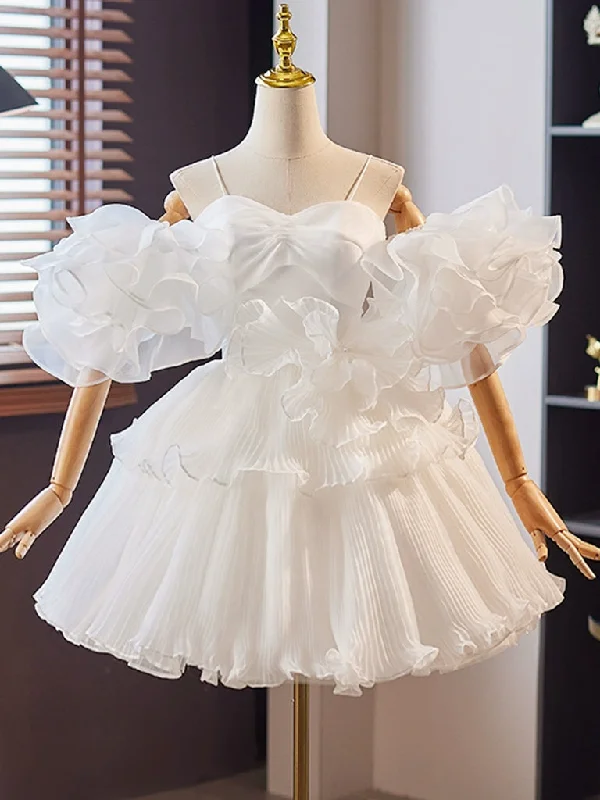 Lush Satin Gown White Sweetheart Neck Organza Short Prom Dress, White Homecoming Dress Lush Satin Gown White Sweetheart Neck Organza Short Prom Dress, White Homecoming Dress