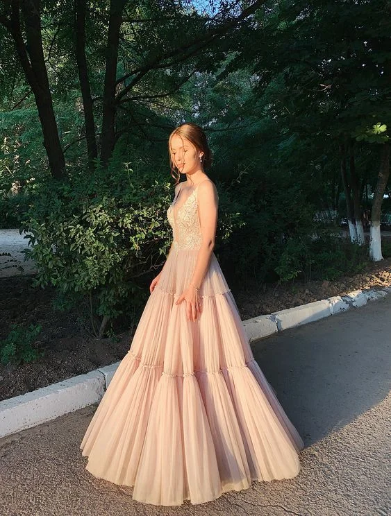 Off-White Gown Sweet A-Line Tulle Backless Long Prom Dress,DP756