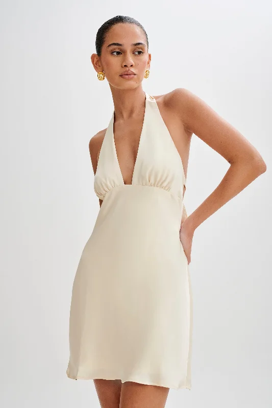 Satin Mermaid Dress Aimee Halter Mini Dress - Buttercream