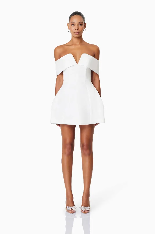 Chic Formal Gown Alice Off The Shoulder Mini Party Dress in White