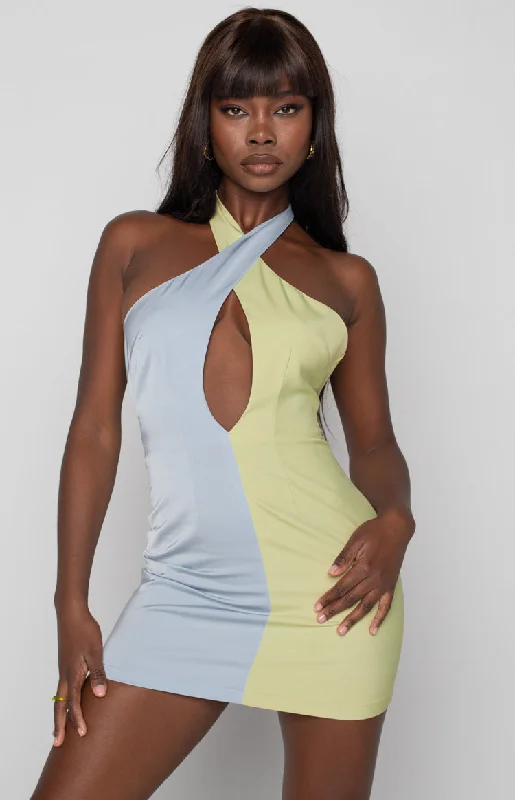 Midnight Blue Gown Alice Splice Mini Dress Green