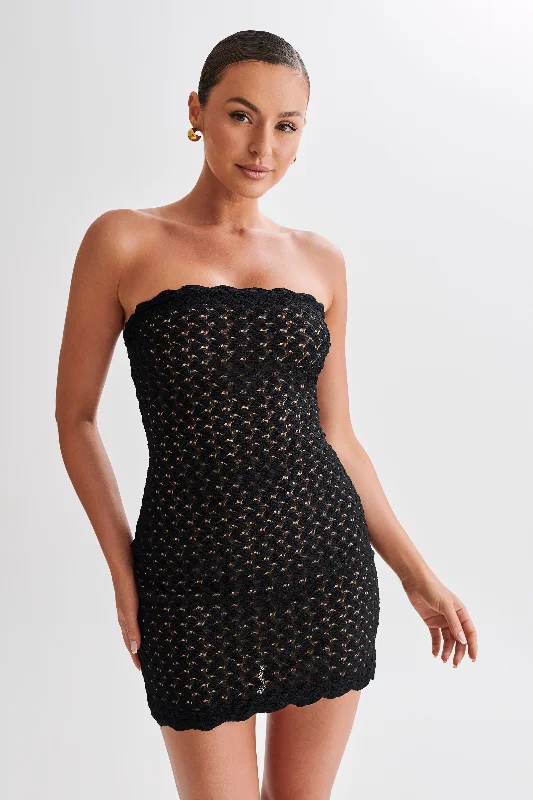 Fancy Beaded Gown Amadea Lace Mini Dress - Black