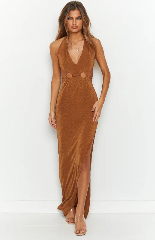 Showstopper Dress Angie Brown Halter Maxi Dress