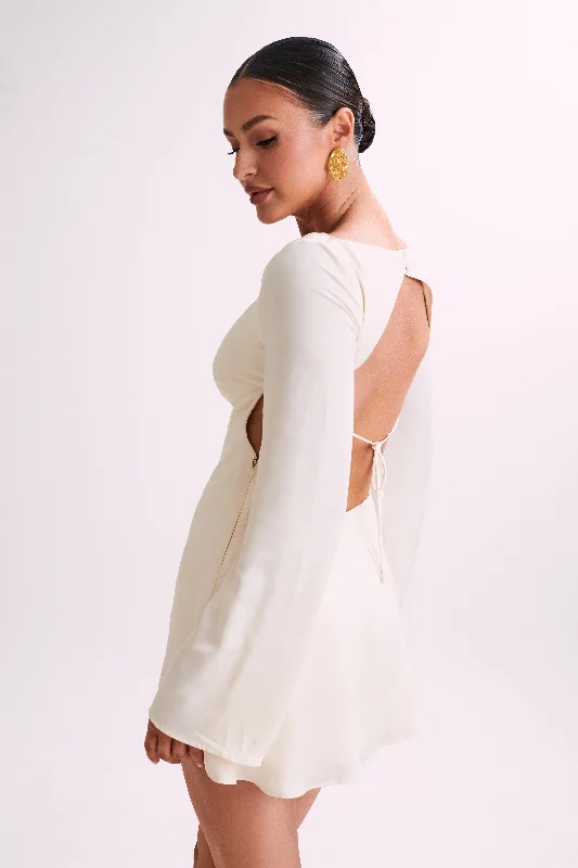 Show-Stopping Evening Gown Ariana Satin Mini Dress With Cowl - Ivory