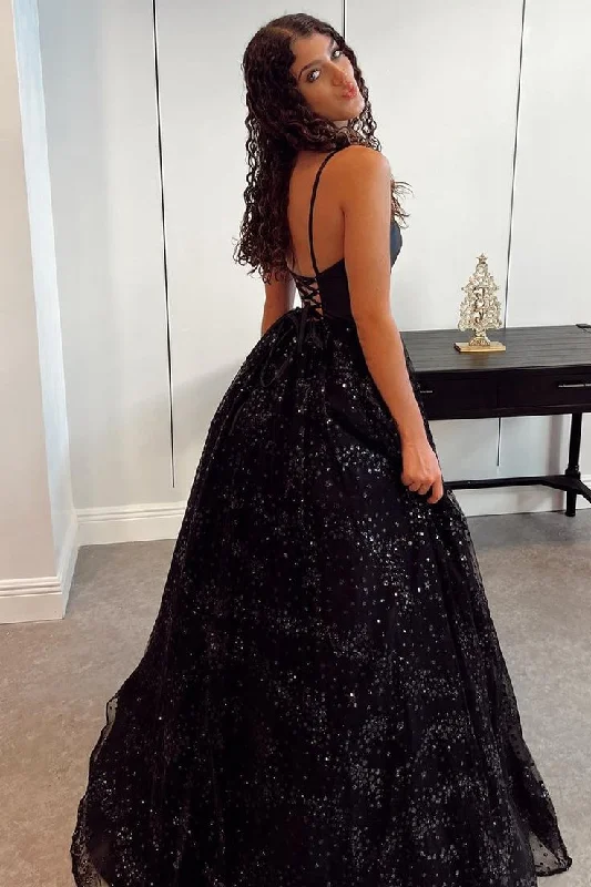 Fancy Evening Dress Black Empire A-line Tull Long Prom Dress Formal Party Dress,DP763