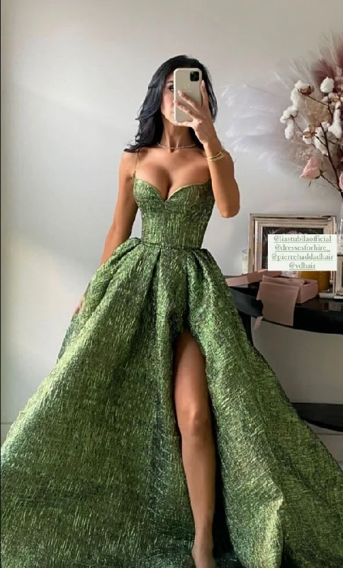 Showstopper Dress Charming A-Line Spaghetti Straps Formal Party Dress Long Prom Dress with Slit,DP744 Showstopper Dress Charming A-Line Spaghetti Straps Formal Party Dress Long Prom Dress with Slit,DP744